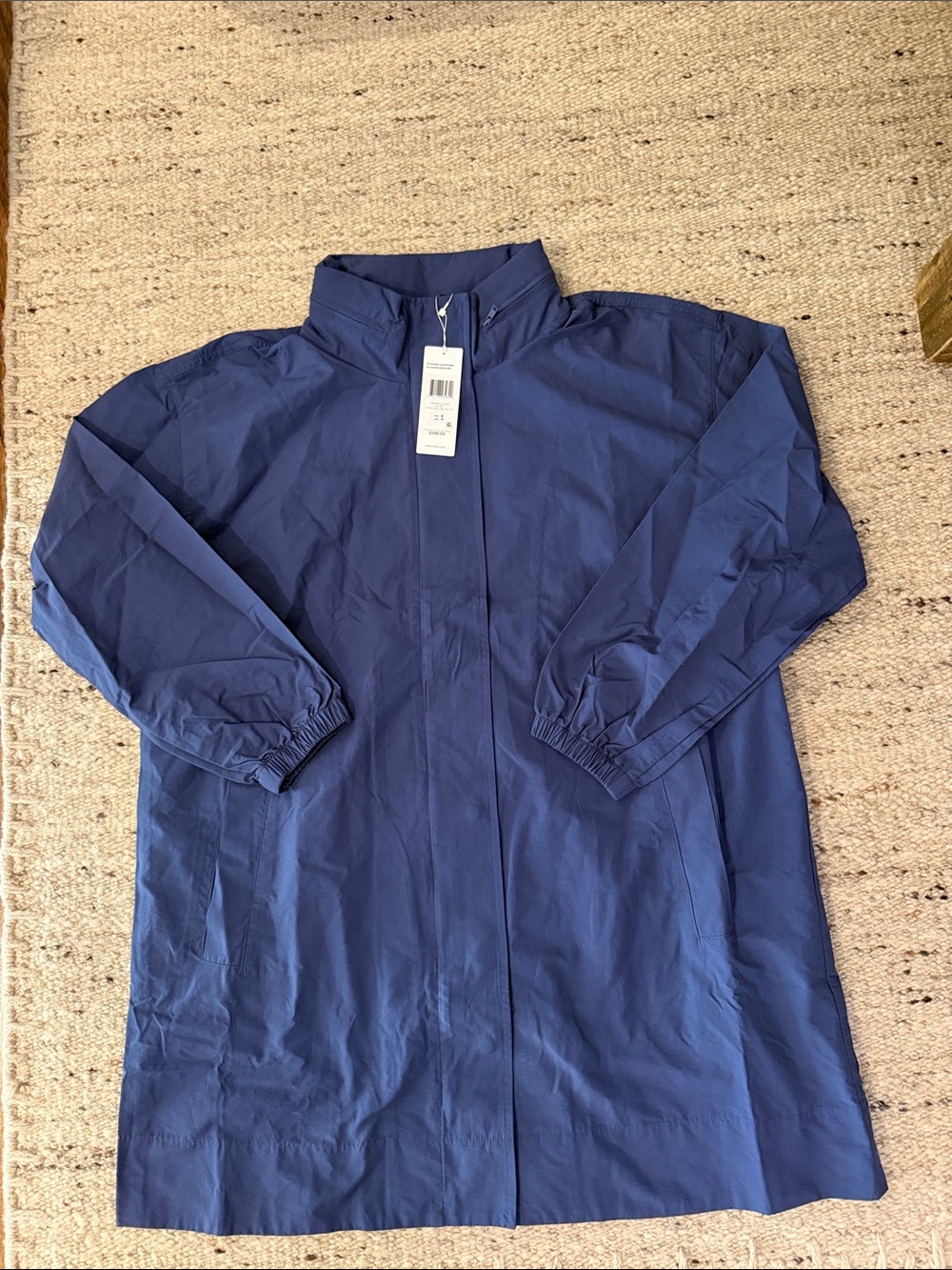 NWT Eileen Fisher Light Cotton Nylon Stand Collar Long Coat- Medium